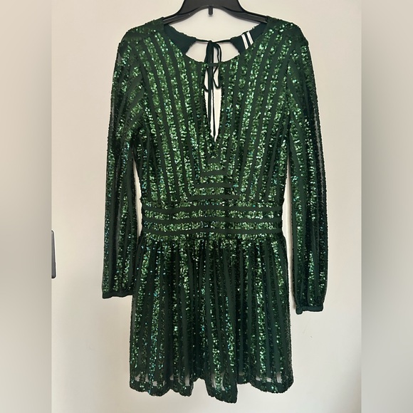 Anthropologie Sequined Open-Back Mini Dress Size 8 Holly Green New Holiday Party - Picture 4 of 6